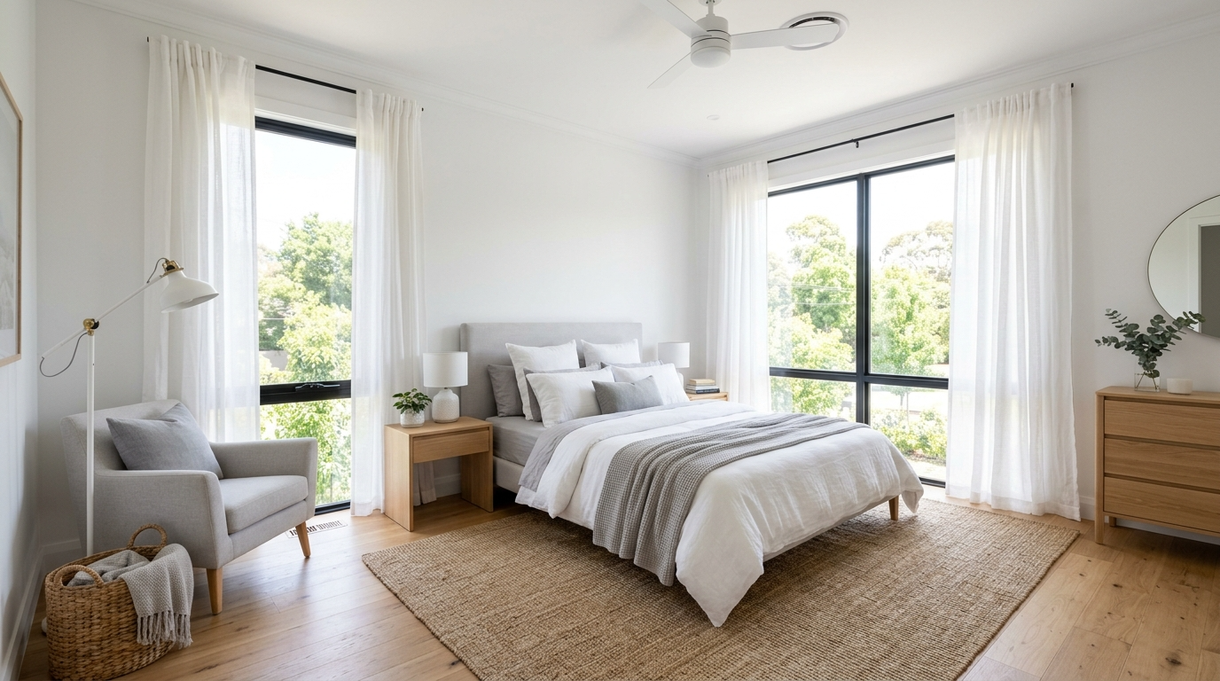 Use wood tones to keep the room warm